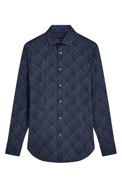 Bugatchi James Ooohcotton® Diagonal Plaid Print Button-up Shirt In Navy
