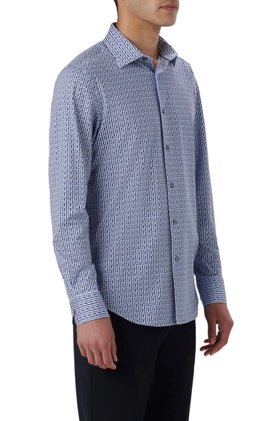 Shop Bugatchi James Ooohcotton® Geometric Print Button-up Shirt In French Blue