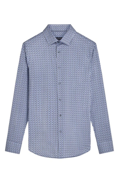 Shop Bugatchi James Ooohcotton® Geometric Print Button-up Shirt In French Blue