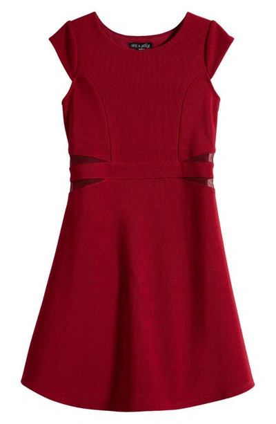 Shop Ava & Yelly Kids' Mesh Insert Skater Dress In Red