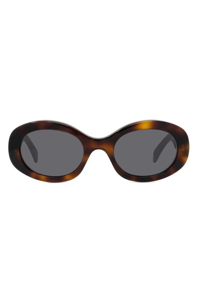 Shop Celine Triomphe 52mm Oval Sunglasses In Shiny Classic Havana/ Smoke