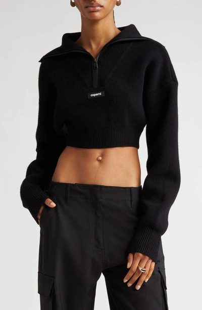 Shop Coperni Half Zip Boxy Wool Crop Sweater In Black