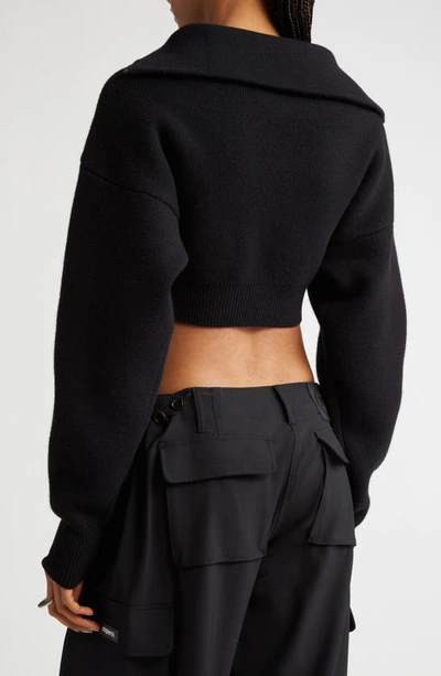 Shop Coperni Half Zip Boxy Wool Crop Sweater In Black