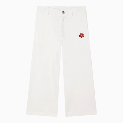 Shop Kenzo Ivory Cotton Trousers In White