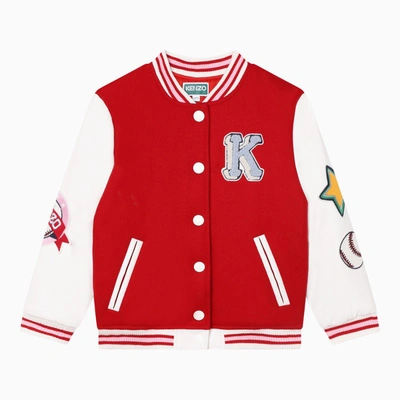 Shop Kenzo Red Bomber Jacket With Patches