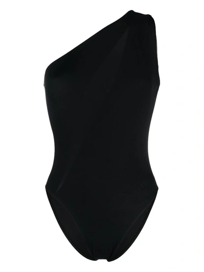 Shop Versace One-shoulder Lycra One Piece Swimsuit In Black