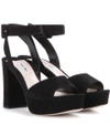 Miu Miu Suede Ankle-strap Platform Sandals In Black