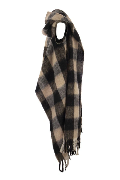 Shop Woolrich Hooded Scarf With Checked Pattern In Beige