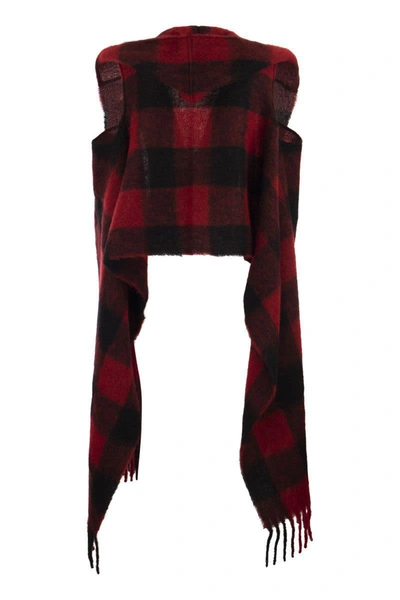 Shop Woolrich Hooded Scarf With Checked Pattern In Red