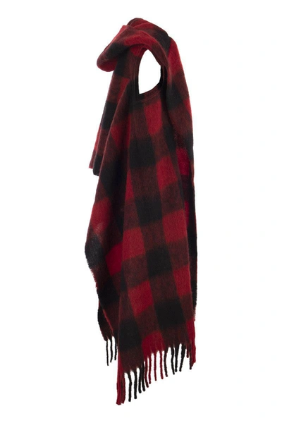 Shop Woolrich Hooded Scarf With Checked Pattern In Red