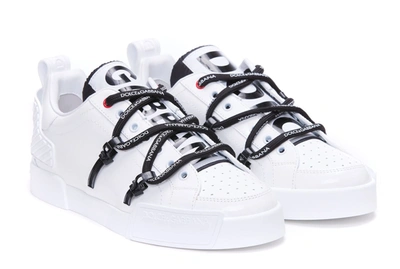 Shop Dolce & Gabbana Men Calfskin Portofino Sneakers With Maxi-logo In White