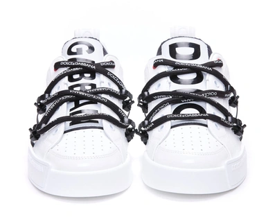 Shop Dolce & Gabbana Men Calfskin Portofino Sneakers With Maxi-logo In White