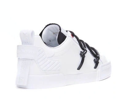 Shop Dolce & Gabbana Men Calfskin Portofino Sneakers With Maxi-logo In White