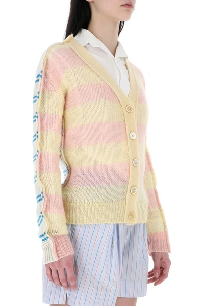 Shop Marni Woman Embroidered Mohair Blend And Wool Blend Cardigan In Multicolor