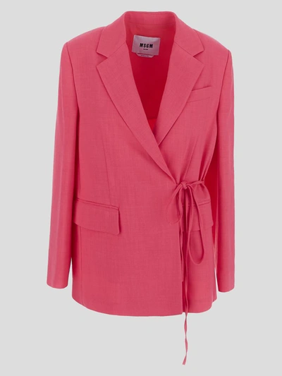 Shop Msgm Lace-up Jacket In Hot Pink