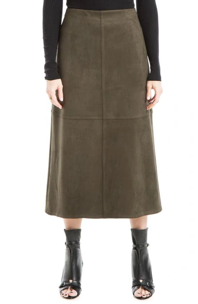 Max Studio Faux Suede A-line Midi Skirt In Loden