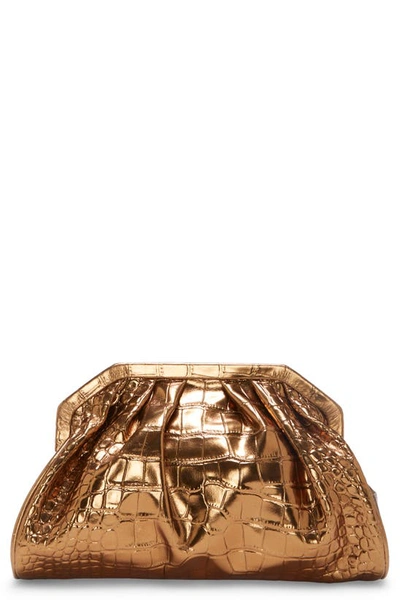 Shop Vince Camuto Baklo Croc Embossed Leather Clutch In Lux Gold Croco H Glossy Croco