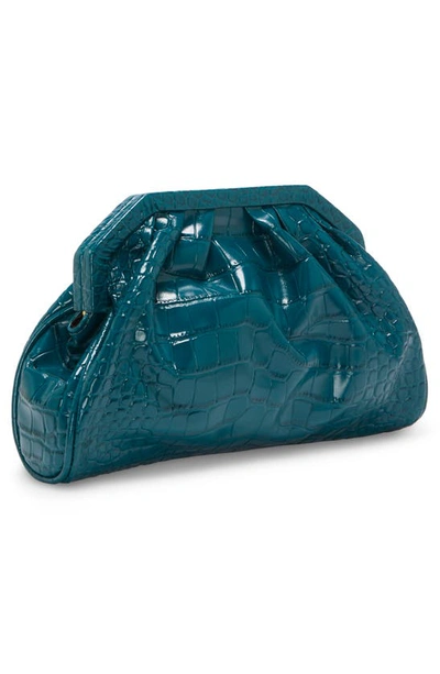 Shop Vince Camuto Baklo Croc Embossed Leather Clutch In Mythic Teal