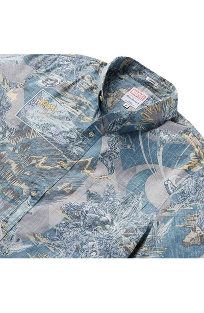 Shop Reyn Spooner Avengers Tailored Fit Short Sleeve Button-down Pullover Shirt In Slate/ Blue
