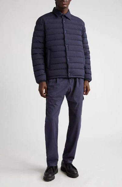 Shop Herno Quilted Stretch Nylon Down Shirt Jacket In 9201 - Navy