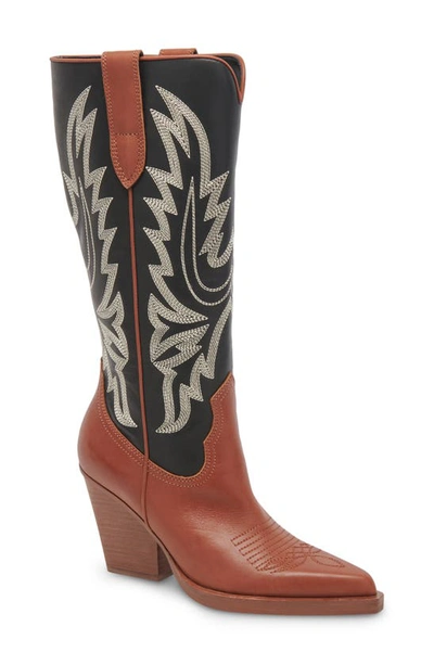 Shop Dolce Vita Blanch Knee High Western Boot In Brown/ Black Leather