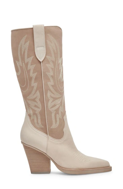 Shop Dolce Vita Blanch Knee High Western Boot In Taupe Multi Nubuck