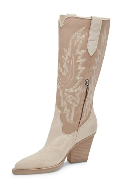 Shop Dolce Vita Blanch Knee High Western Boot In Taupe Multi Nubuck