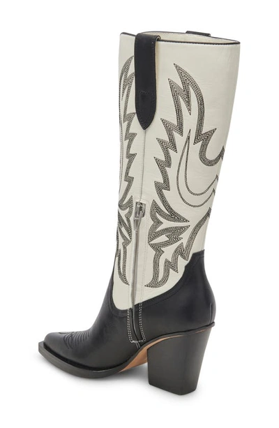 Shop Dolce Vita Blanch Knee High Western Boot In Black/ White Leather