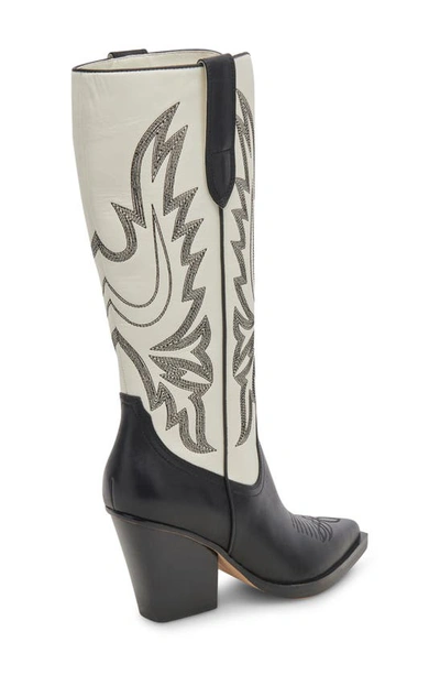 Shop Dolce Vita Blanch Knee High Western Boot In Black/ White Leather