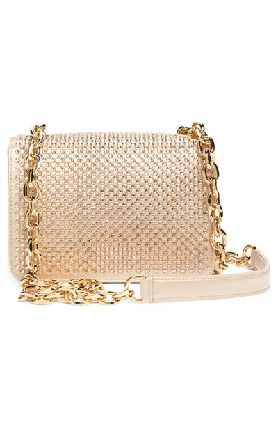 Shop Moschino Heart Crystal Embellished Crossbody Bag In 1148 Fantasy Print Beige