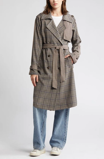 Shop Steve Madden Shinely Plaid & Houndstooth Trench Coat In Brown Plaid Mix