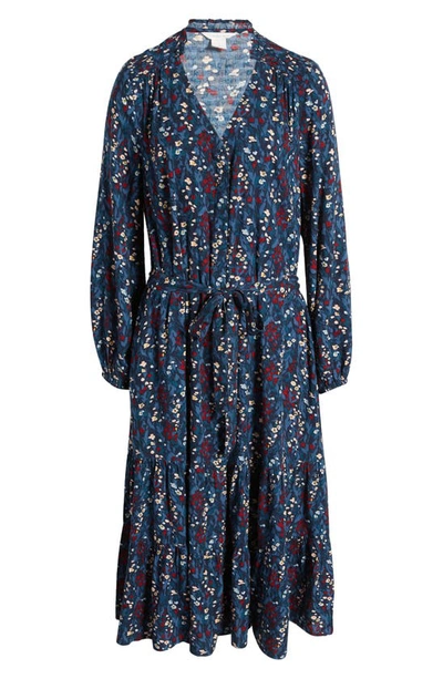 Shop Caslon Floral Tiered Long Sleeve Dress In Navy- Blue Cayce Floral