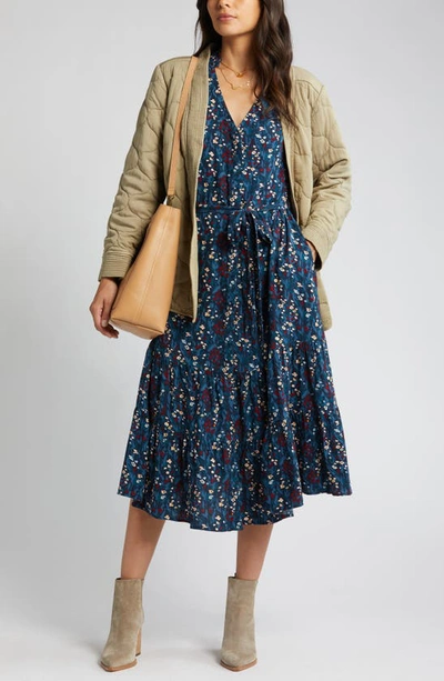 Shop Caslon Floral Tiered Long Sleeve Dress In Navy- Blue Cayce Floral