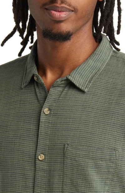 Shop Marine Layer Simple Stripe Stretch Button-up Shirt In Olive Stripe
