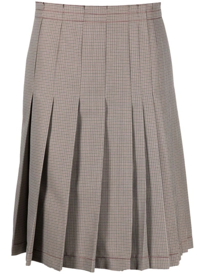 Shop Marni Check-print Pleated Midi Skirt In Grey