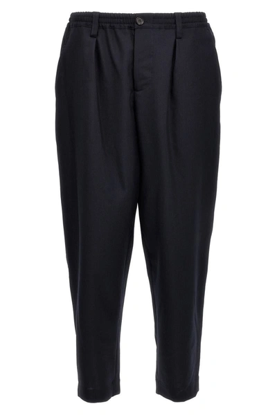 Marni Wool Trousers With Elastic Waistband And Tapered Leg In 00b99