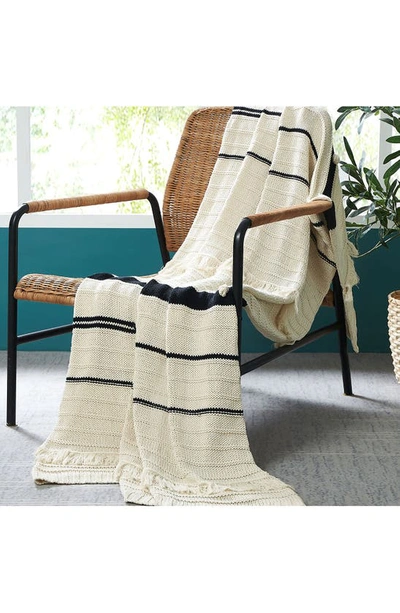 Modern Threads Cable Knit Throw Blanket In Ivory/ Black