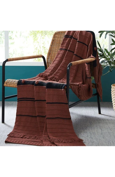 Modern Threads Cable Knit Throw Blanket In Nutmeg/ Black