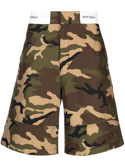 Shop Palm Angels Camouflage Print Cotton Shorts In Green