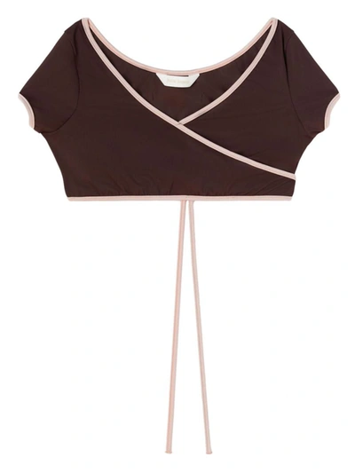 Shop Palm Angels Cap-sleeves Bikini Top In Brown