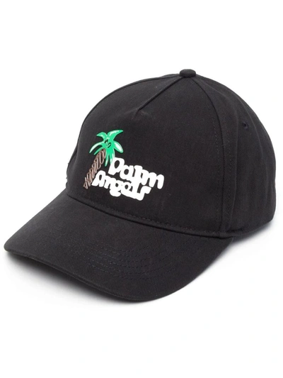 Shop Palm Angels Logo Cotton Baseball Cap In Black