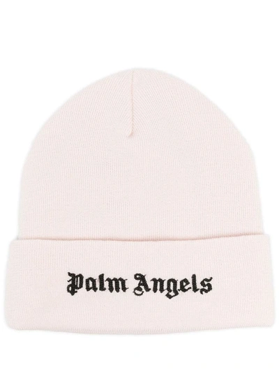 Shop Palm Angels Logo Cotton Beanie In Beige