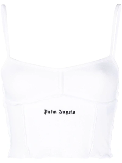 Shop Palm Angels Logo Cotton Top In White