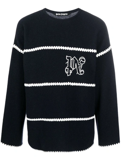 Shop Palm Angels Monogram Wool Sweater In Blue