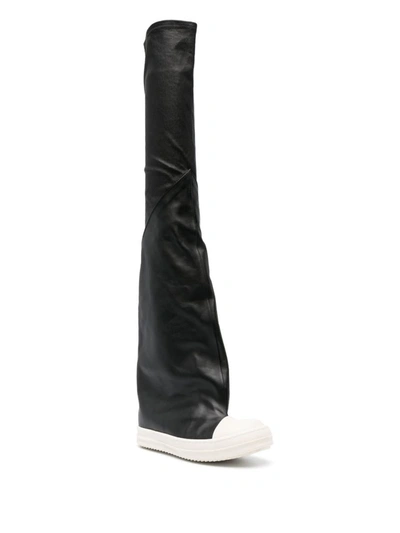 Shop Rick Owens Thigh-high Leather Sneaker Boots In Black