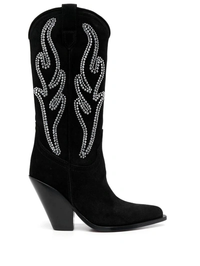 Shop Sonora Crystal Detail Suede Western Boots In Black