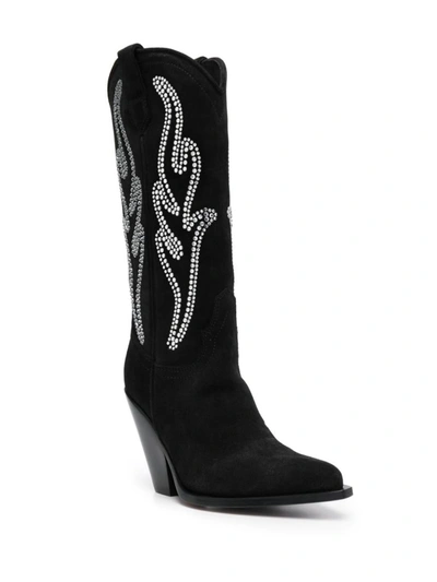 Shop Sonora Crystal Detail Suede Western Boots In Black