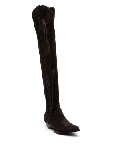 Shop Sonora Embroidered Suede Western Boots In Brown