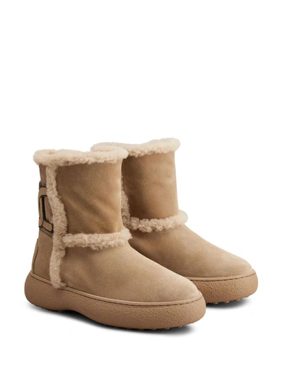 Shop Tod's Logo-patch Suede Boots In Beige