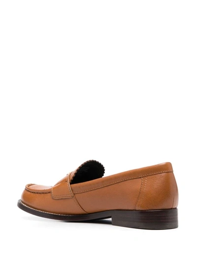 Tory Burch Almond Toe Leather Loafers With Scalloped Trim In Beige